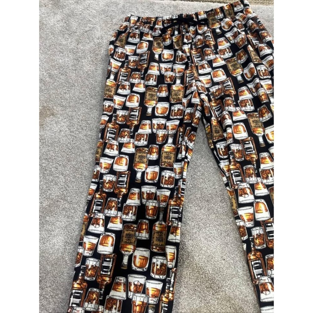 Mens Whiskey Bottle  Glass Print Pajama‎ Pants Lounge Sleepwear  size L (51)